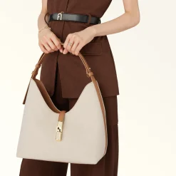 Furla Shoulder Bags|Furla Goccia<Goccia Shoulder Bag M naturale+brandy